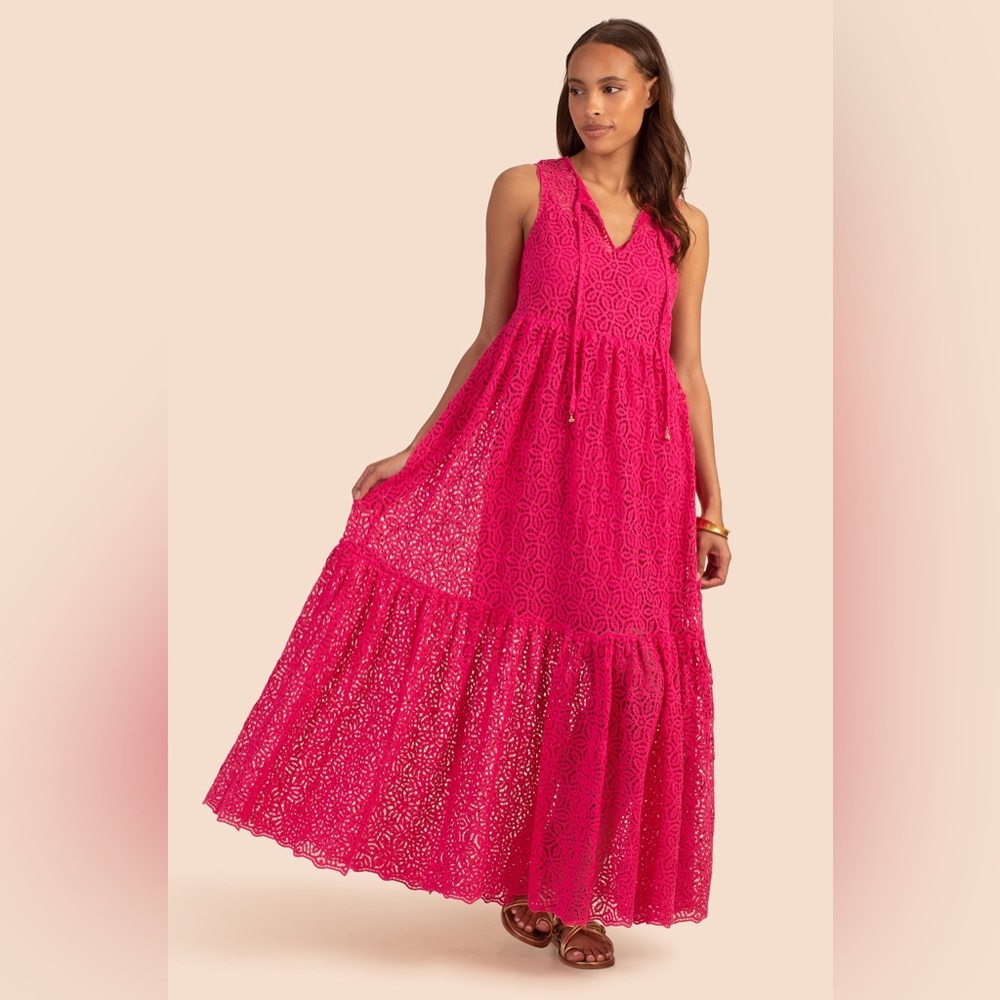 Trina Turk Beach Dress Radiant Pink Sleeveless Maxi Empire Waist Size XXL